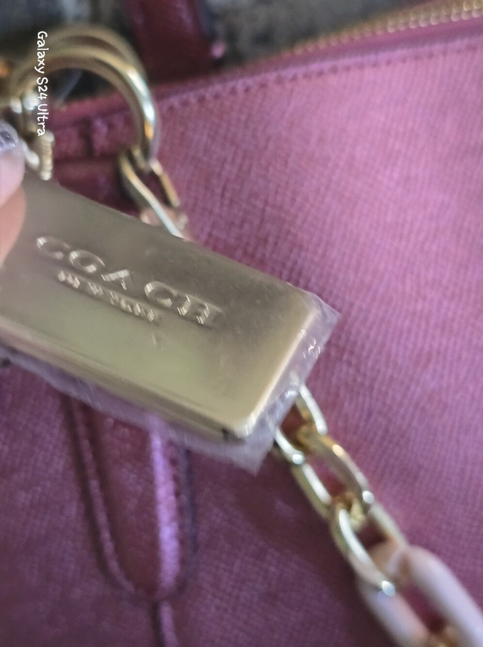Coach Ava Chain Tote in Metallic Raspberry Crossgrain Leather NWT w/ Charms - Picture 5 of 17